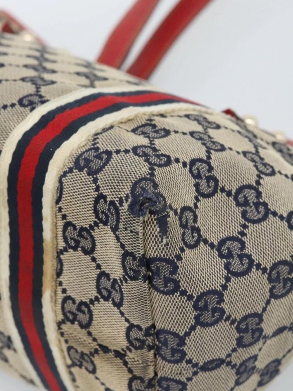 GUCCI GG Canvas Sherry Line Tote Bag Navy Gold 137396 Auth 183069 - Picture 12 of 16